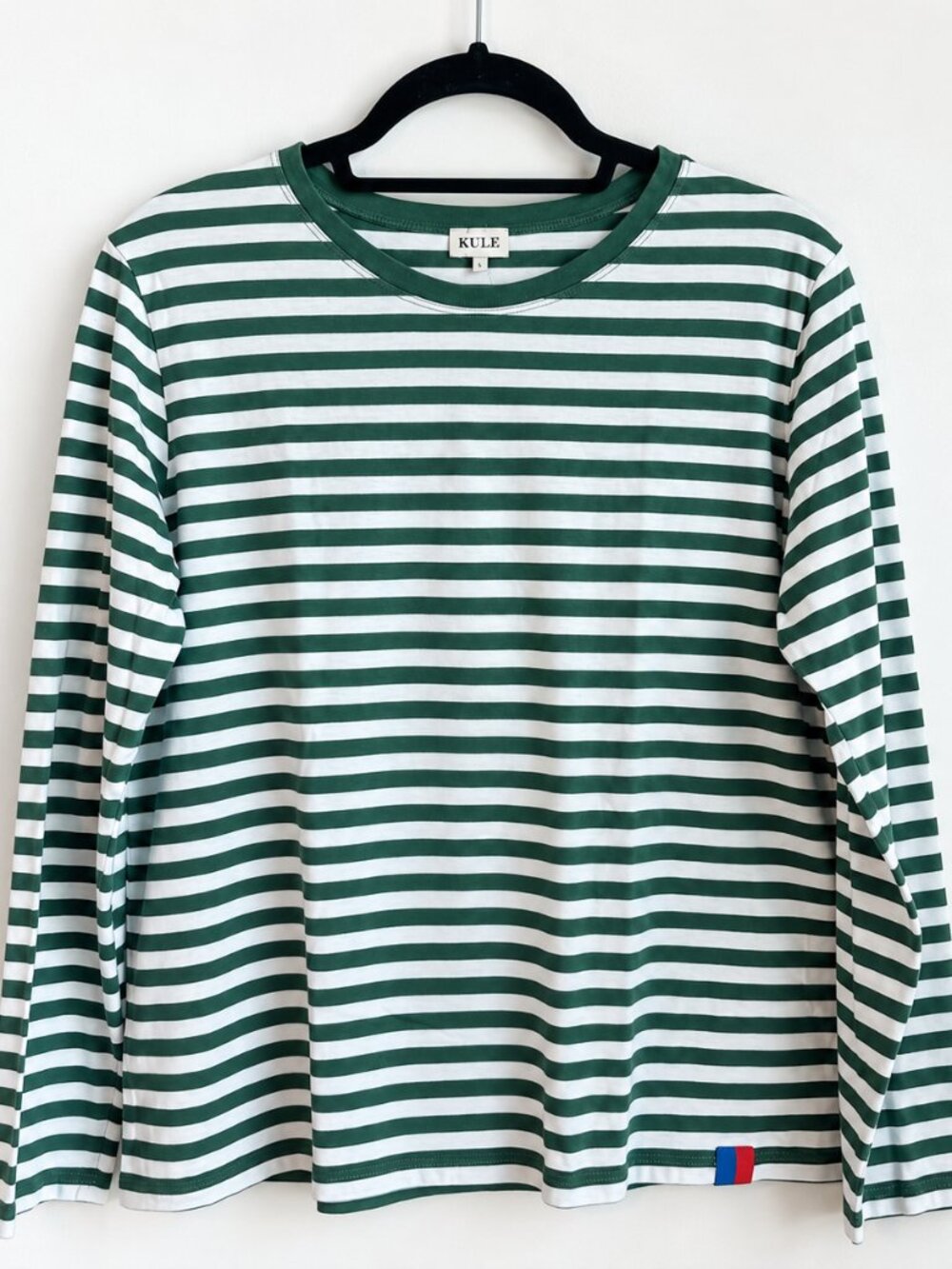 KULE Green & White Striped Long Sleeve Breton Tee Size L Excellent Condition!